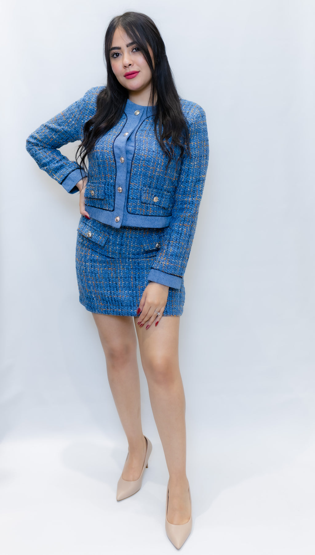 Blue Tweed Two-Piece Set