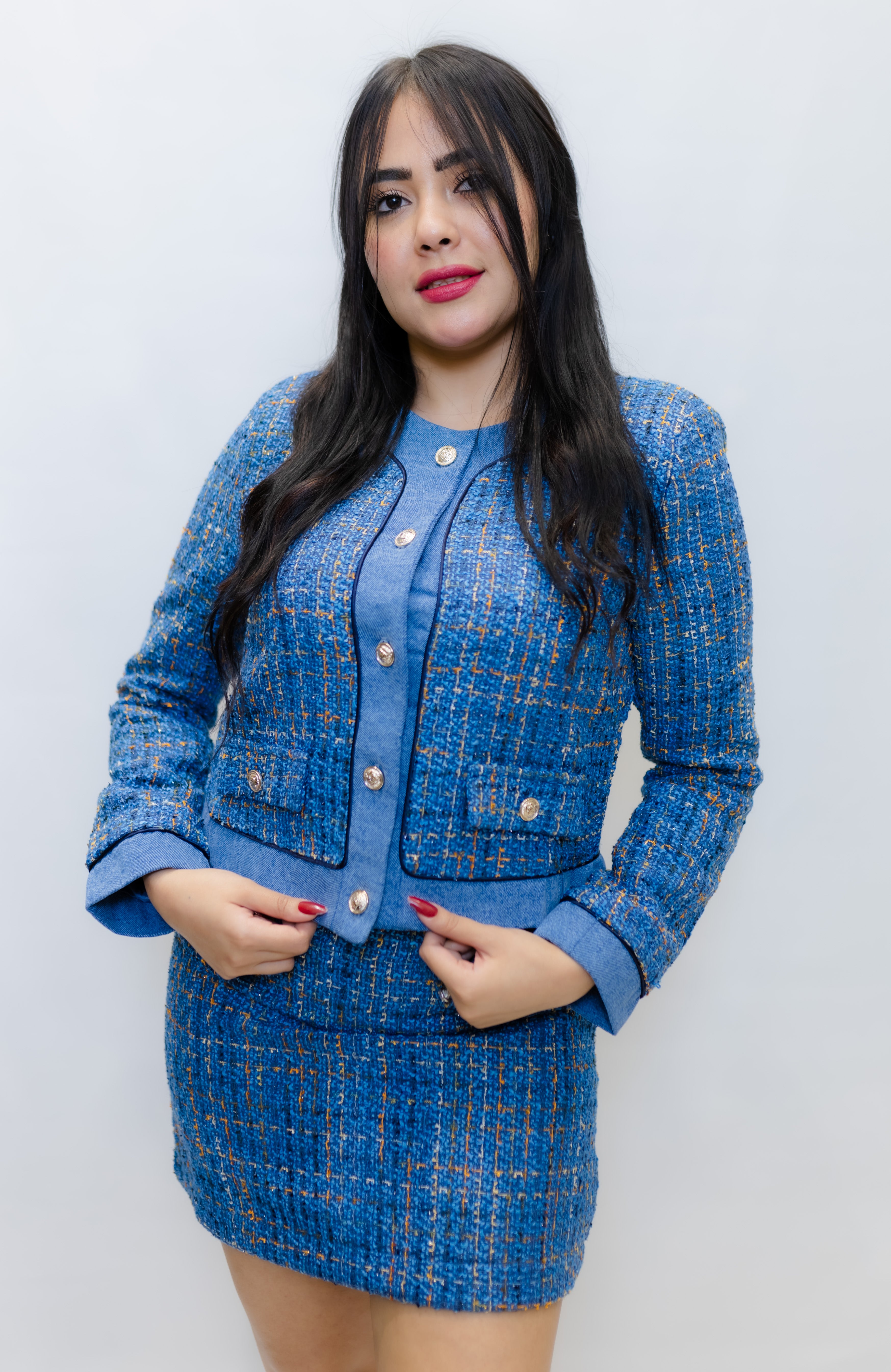 Blue Tweed Two-Piece Set