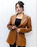 Camel Faux Leather Blazer