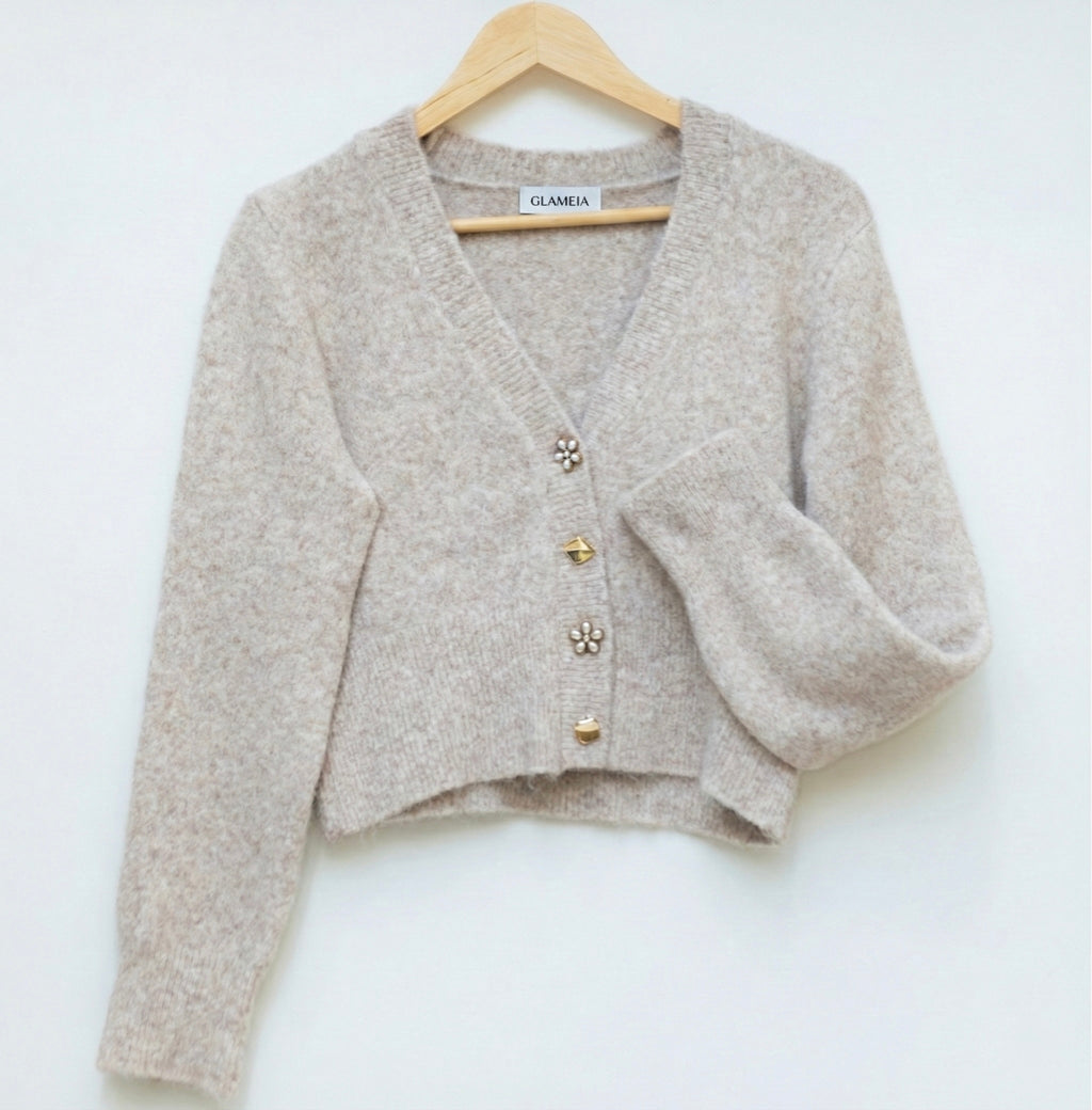 Soft Knit Buttoned Cardigan – Beige