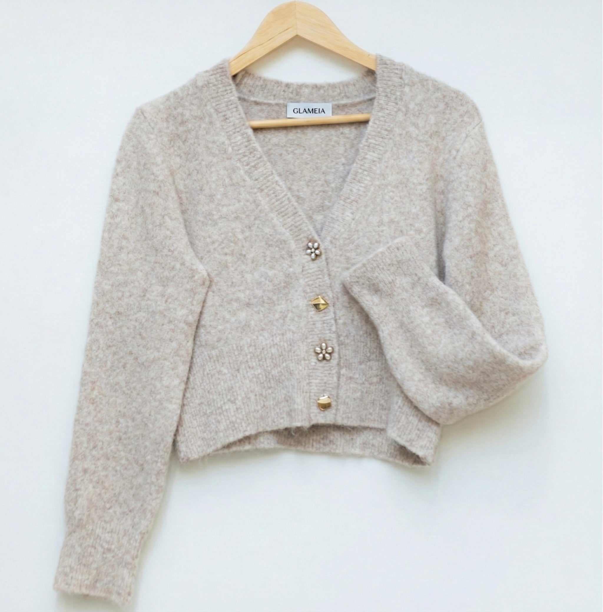Soft Knit Buttoned Cardigan – Beige