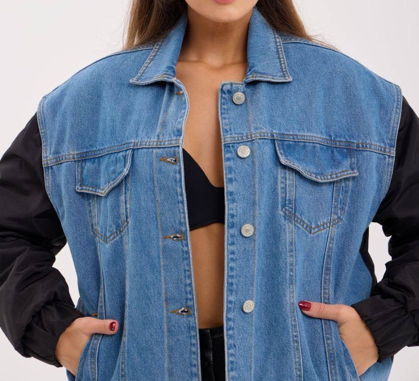 Denim Jacket with Black Contrast Sleeves