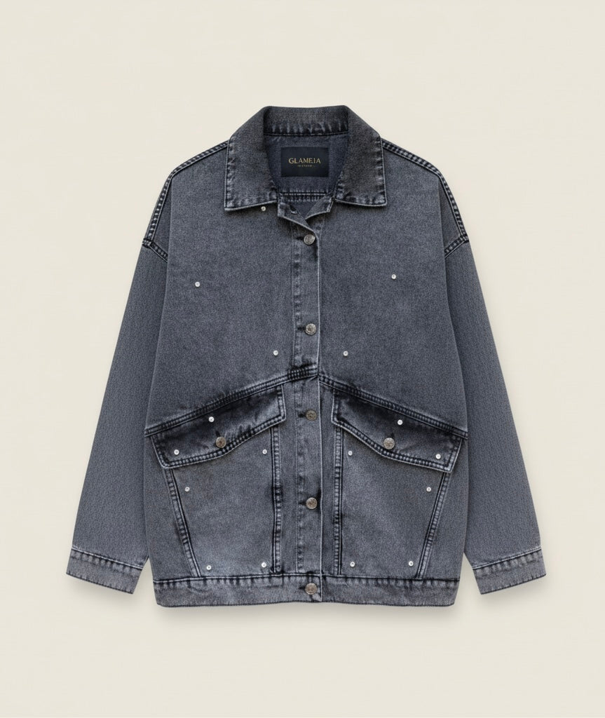 Studded Oversized Denim Jacket