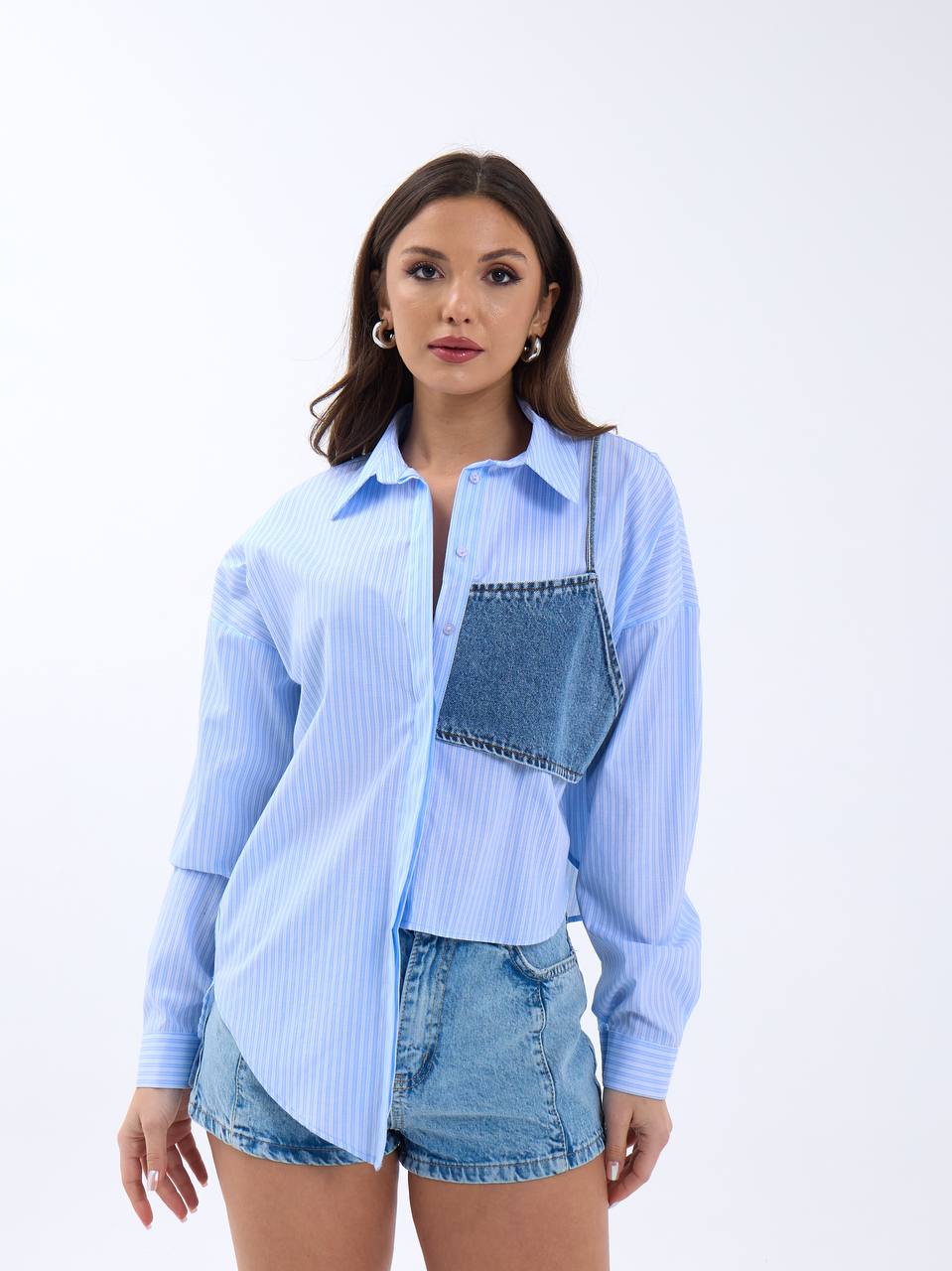 asymmetrical blue shirt