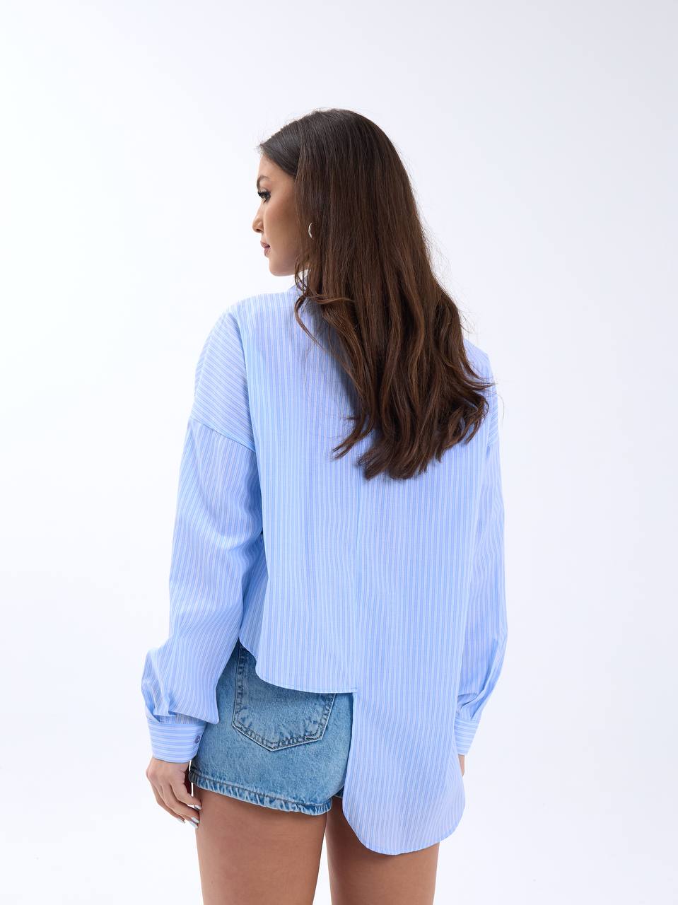 asymmetrical blue shirt