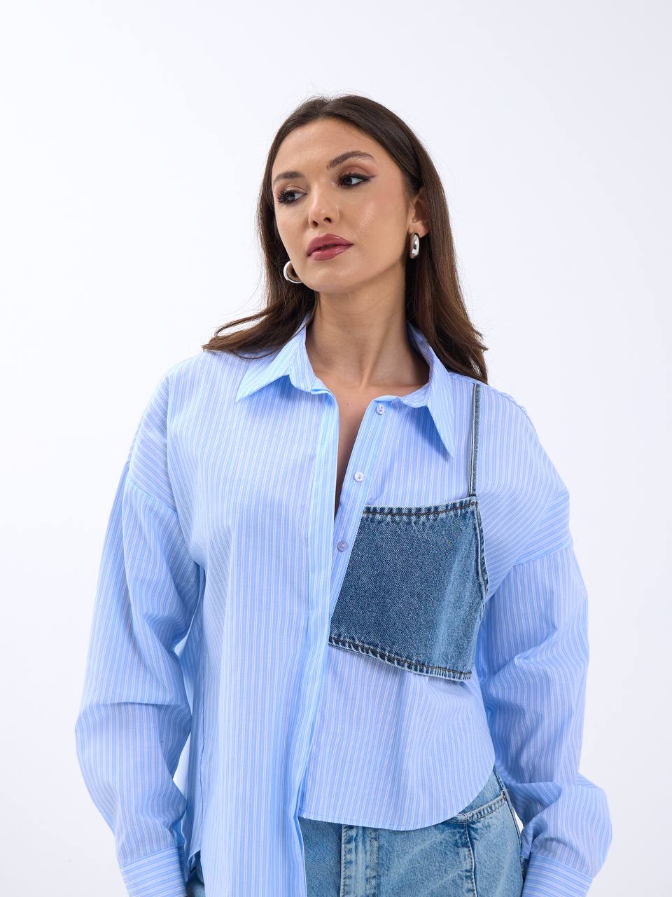 asymmetrical blue shirt