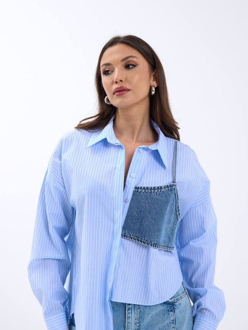 asymmetrical blue shirt