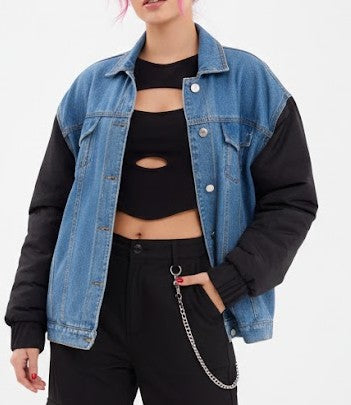Denim Jacket with Black Contrast Sleeves