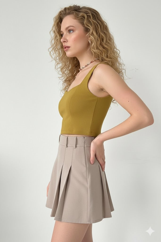 Square Neck Knit Crop Top – Mustard